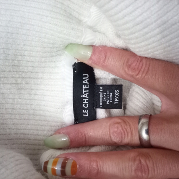 Le Chateau White Off-the-Shoulder Sweater with Side-Slit - Picture 2 of 3